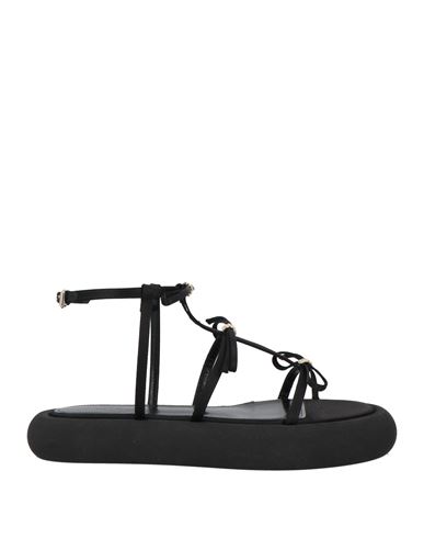 GIAMBATTISTA VALLI GIAMBATTISTA VALLI WOMAN SANDALS BLACK SIZE 7 LEATHER, TEXTILE FIBERS 