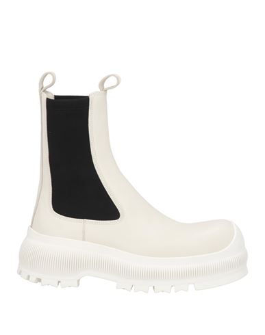 Jil Sander Woman Ankle Boots Off White Size 7 Leather, Textile Fibers